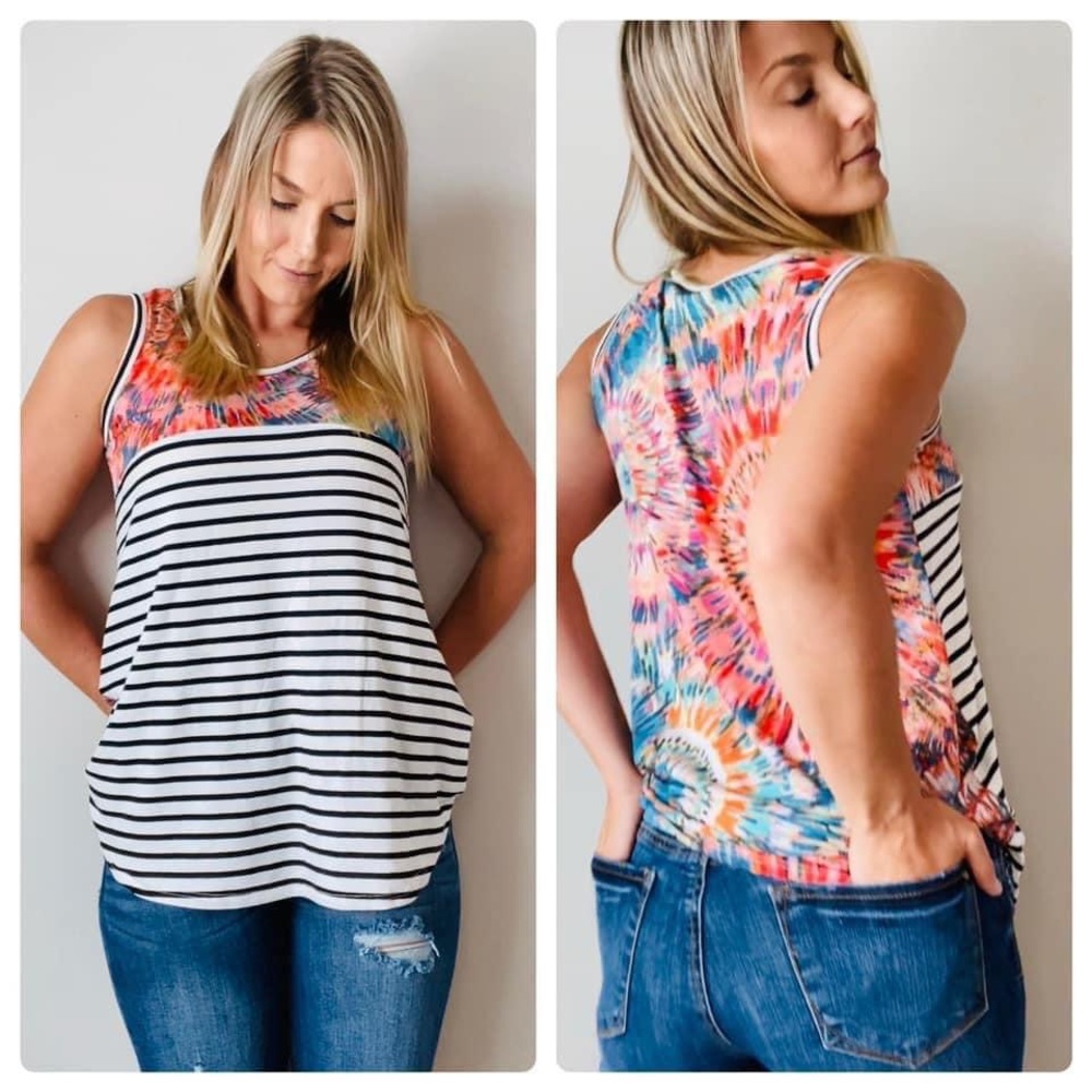 Fun striped tank with multi color pattern back